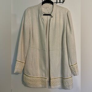chico's Womens Sz 1 Ivory Gold Bouclé Blazer Front Pockets Office Party Golden